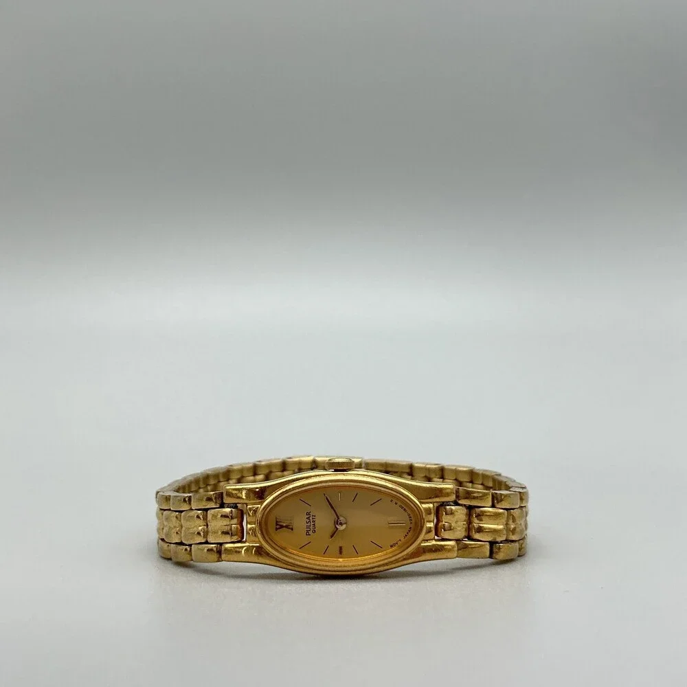 Vintage Pulsar Womens Watch 11mm Oval Dial Gold Tone V220-6190 New Battery 5